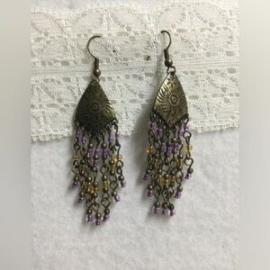 Chandelier Earring. Colors purple and amber